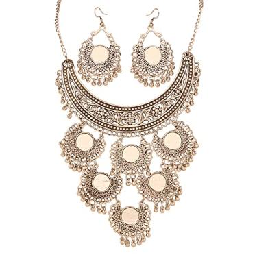 Imagem de Touchstone Conjunto de colar indiano Bollywood tribal boho cigano oxidado lindo motivo cortado à mão em tom de prata oxidado para mulheres., Aço inoxidável, não conhecido,
