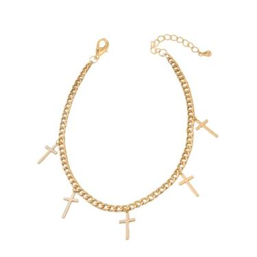 Imagem de Tornozeleiras femininas com borla cruzada, delicadas, banhadas a ouro, corrente de elos cubanos, pulseira de tornozelo moderna, vintage, verão, praia, pé, joias modernas, ajustáveis