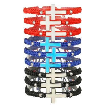 Imagem de LXSSLY Pulseiras de pedra vulcânica natural de 8 mm para homens, pulseiras de cruz luminosa, pulseira elástica de cristal de cura, pulseira de religião de comunhão para mulheres, 2.16 in, Zinco, Sem