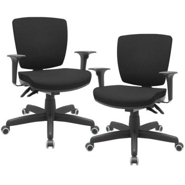 Imagem de Kit 02 Cadeiras Escritório Executiva Office Giratória Preto Baixa Flexi P03 Poliéster Preto - Lyam