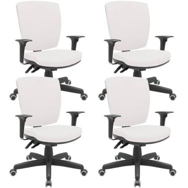 Imagem de Kit 04 Cadeiras De Escritório Diretor Office Giratória Preto Alta Flexi P03 Vinil Branco - Lyam
