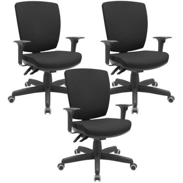 Imagem de Kit 03 Cadeiras De Escritório Diretor Office Giratória Preto Alta Flexi P03 Poliéster Preto - Lyam