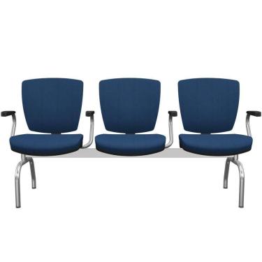 Imagem de Cadeira Longarina 3 Lugares Aeroporto Recepção Cromado Baixa Flexi P03 Poliéster Azul - Lyam