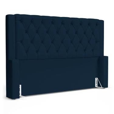 Imagem de Cabeceira Atena Para Cama Box Casal Padrão 140cm Capitonê Com Frame Veludo Azul Marinho - Abmaza
