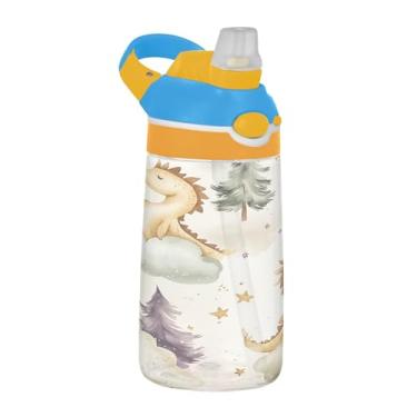 Imagem de SEHANY Garrafa de água infantil engraçada de dinossauro, durável Tritan livre de BPA, copo de água de plástico transparente para crianças pequenas, garrafas de água esportivas de boca de pato à prova