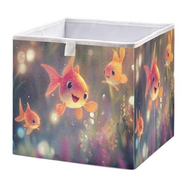 Imagem de SEHANY Cesto de armazenamento dobrável fofo de peixe koi, grande dobrável, organizador de tecido, cestas de armazenamento para roupas, brinquedos, livros, armário, berçário, 28 x 28 x 28 cm