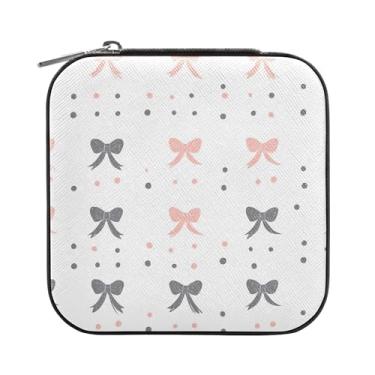 Imagem de SEHANY Caixa de joias personalizada com laço rosa para mulheres, meninas, mini estojo de joias de couro PU, organizador de joias de viagem, caixa de joias para brincos, anéis, colares, presentes para