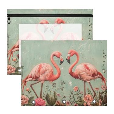 Imagem de SEHANY Pasta de lápis flamingo rosa com 3 anéis - bolsa de documentos com zíper tamanho A4 com janela transparente para sala de aula, escritório, 2 peças