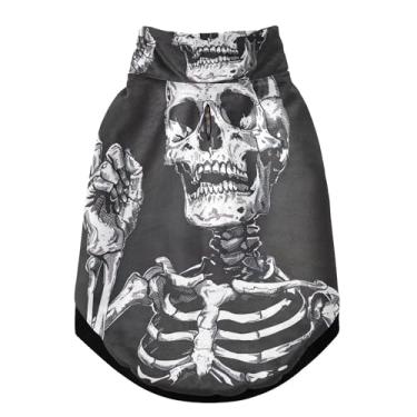 Imagem de SEHANY Casaco de cachorro com tatuagem de caveira para cães pequenos, superquente à prova de vento, jaqueta de inverno macia e aconchegante para clima de neve fria com coleira para animais de