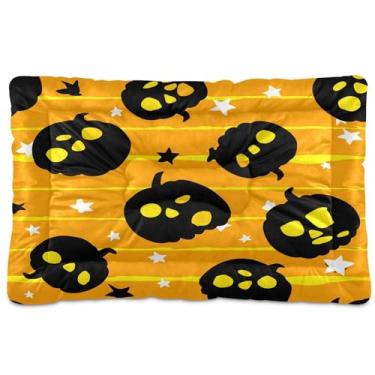 Imagem de SEHANY Cama de Halloween Pumpkins para cães e gatos com fundo antiderrapante, caixa de canil, colchão macio para animais de estimação, lavável para cães pequenos, médios e grandes, gatos, 91 x 61 cm