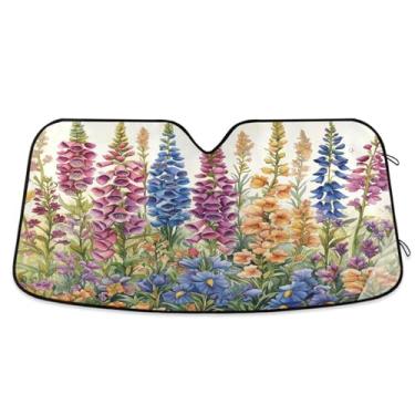 Imagem de ATTX Para-brisas de carro Foxgloves and Iris 144.8 cm x 80.0 cm Protetor solar universal com proteção UV, persiana de janela frontal automática dobrável para caminhões Sedans SUVs #173