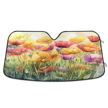 Imagem de ATTX Pára-brisas de carro colorido Grassy Meadow 134.6 cm x 59.7 cm Protetor solar universal com proteção UV, persiana de janela frontal automática dobrável para caminhões Sedans SUVs #478