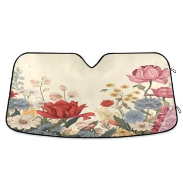 Imagem de ATTX Spring Wildflowers para-sol para para-brisas de carro 144.8 cm x 80.0 cm Protetor solar universal com proteção UV, persiana de janela frontal automática dobrável para caminhões Sedans SUVs #704