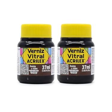 Imagem de Kit 2 Verniz Vitral Acrilex Marrom 531 37ml Transparente e Brilhante para Vidro Cerâmica Porcelana Copos Garrafas Vasos Efeito Vitrais Artesanato