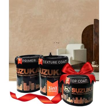 Imagem de SUZUKA Tinta de textura Strato SVL-402, efeito lima, parede fosca - gesso limão, tinta interior veneziana, primer e revestimento superior de cera incluídos, bege cogumelo