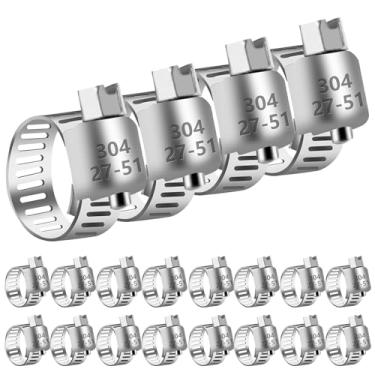 Imagem de Braçadeira de mangueira de aço inoxidável 20 peças ajustável (27-51 mm) 1-1/20.3 cm - 5.1 cm braçadeira de mangueira de engrenagem sem-fim ajustável, braçadeiras de mangueira de linha de combustível