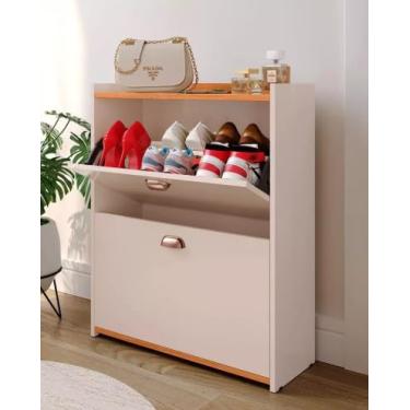 Imagem de Sapateira Com Banco Moderna 2 Gavetas Basculantes 18 Pares Sapatos Para Quarto Hall de Entrada Closet (Off White/Cinamomo)