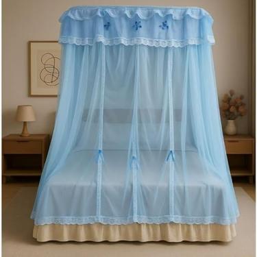 Imagem de Mosquiteiro Palácio Sem Armação Casal/Queen – Renda Volta ao Mundo, Modelo Luxo 3B | Leve, Elegante e Fácil de Instalar(Azul)