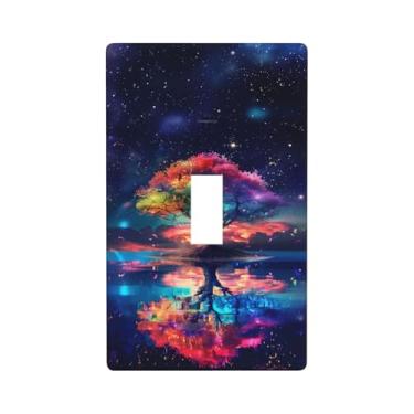 Imagem de Placa decorativa de interruptor de luz colorida árvore da vida, placa decorativa de parede, 1 placa de interruptor de grupo e capas de tomada 7 x 11,4 cm para quarto, banheiro, cozinha, decoração de