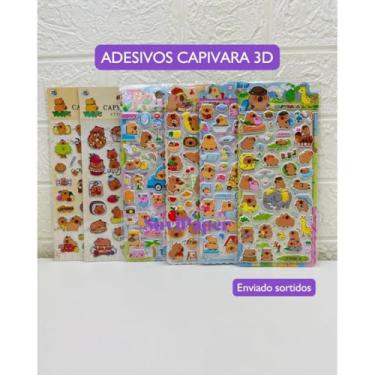 Imagem de 2 Cartela Adesivo 3D Divertidos Capivara Fofa em Alto Relevo - Personalizar Garrafas, Decoração, Marmita (6 Unidades)