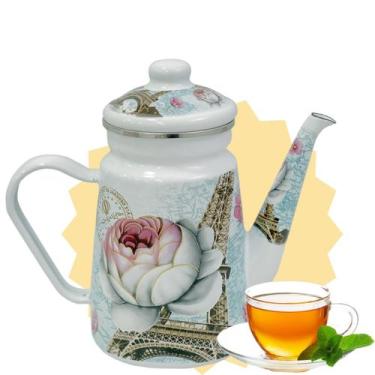 Imagem de Bule Bico Pescoço Ganso Esmaltado Decorativo Fogão Indução Retro Alça 