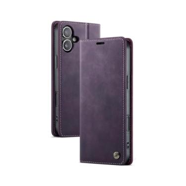 Imagem de HTVJFX Capa de celular com suporte magnético de couro e carteira de luxo para iPhone 16E (roxa)