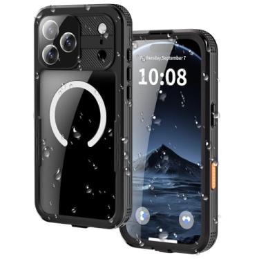 Imagem de YOGRE Capa para iPhone 17 Pro à prova d'água, capa protetora de tela integrada compatível com MagSafe [corpo inteiro à prova de choque] [IP68 impermeável] [à prova de poeira] capa de telefone preta