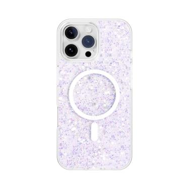 Imagem de QOVOC Capa para iPhone 16 Pro Max, glitter transparente compatível com MagSafe, capa magnética para iPhone 16 Pro Max, capa protetora feminina, glitter roxo [Cetus]
