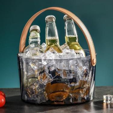 Imagem de Fruteira de Mesa em Acrílico com Alça de Couro, 4 Litros, Transparente, 21cm Diâmetro, Design Moderno