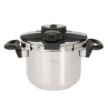 Imagem de BLACK+DECKER Panela de Pressão 6 litros Galaxy Pro - Corpo em Aço Inoxidável, Tampa com Fechamento Externo, Regulador de Pressão, 7 Travas de Segurança e Base Compatível com Indução