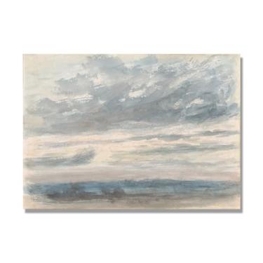 Imagem de Arte em tela de paisagem estilo Constable, (Cloud Study 21), pintura romântica do campo inglês, decoração de parede texturizada com pincelada pesada. Somente tela de 70 x 98 cm - 27,5 x 38,6 pol