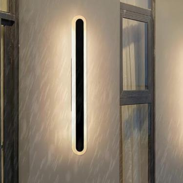 Imagem de GZZBMY Lâmpadas de parede LED Externas IP65 à prova d'água Arandela de Alumínio Moderna Oval Luz Externa Longa Iluminação de Parede Interior/Exterior para Corredor Terraço Escada Proch (Luz Quente