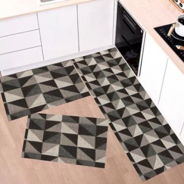 Imagem de Kit Tapetes e Passadeira De Cozinha 3 Peças Antiderrapante Decorativa 