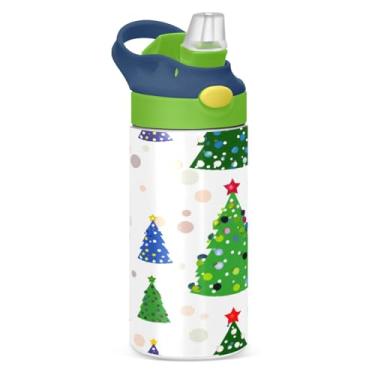 Imagem de WELLDAY Garrafa de água infantil árvore de Natal garrafa de água de aço inoxidável com tampa de canudo - livre de BPA, copo isolado a vácuo de parede dupla 350 ml