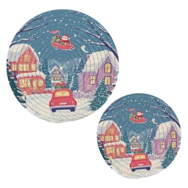 Imagem de Wassud Conjunto de trivet de casas noturnas de Natal para pratos quentes, suportes redondos de algodão, almofadas quentes, porta-copos elegantes, decoração de cozinha e acessórios, 2 peças