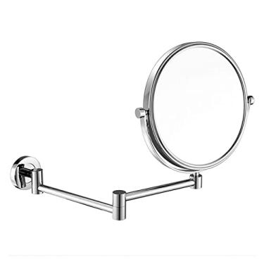 Imagem de LMJYU Espelho de parede para banheiro, espelho de maquiagem montado na parede espelho cosmético de cobre espelho de banheiro dobrável telescópico 20 cm ampliação 3 vezes montado na parede