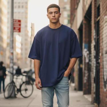 Imagem de Camiseta Masculina Oversize Azul Indigo Algodão Com Elastano - Everest
