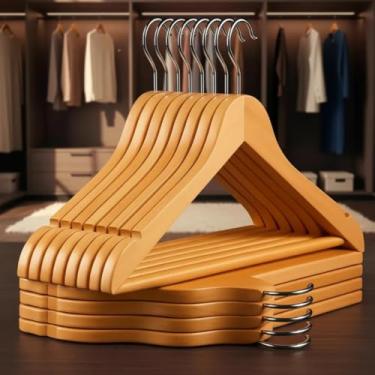 Imagem de Kit 18 Und Cabide de Madeira Verniz Marfin Gancho Giratório de Metal Calça, Blusa, Gaveta, Roupeiro, Multiuso, Qualidade Premium