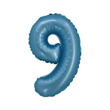 Imagem de BALAO CROMADO C/CANUDO 16" AZUL NUMERO 9