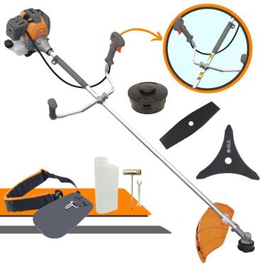 Imagem de Roçadeira Multifuncional Tekna RL430P 2 Tempos 43cc 1,7HP de Potência Cortador de Grama Com Cabeçote de Nylon + Lâmina 2 Pontas + Lâmina 3 Pontas