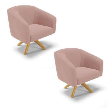 Imagem de Poltrona Decorativa Giratória Ma30 Kit 2 Stella Veludo Rosê D03 - D'ro