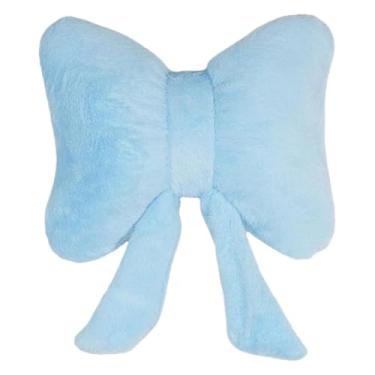 Imagem de Fenteer Almofada decorativa de pelúcia com laço, moderna e multifuncional, ideal para dormitórios, cafés, carros, camas e cadeiras, Azul
