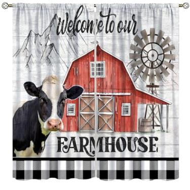 Imagem de Cortina blackout para casa de fazenda, rústica, animal, vaca, branca, preta, xadrez, moinho de vento, cortinas de janela, sala de jantar, sala de estar, cozinha, café, quarto, escritório, decoração