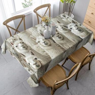 Imagem de ZTPOWQA Linda toalha de mesa de jantar com estampa de lhama 89 x 139 cm, retangular, impermeável, reutilizável, festa de jantar