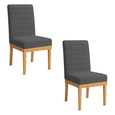 Imagem de Kit 2 Cadeiras De Jantar Solana Boucle Grafite Base De Madeira - Pallazio