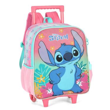 Imagem de Mochila Lilo Stitch Menina Juvenil Escola Rosa Rodinha