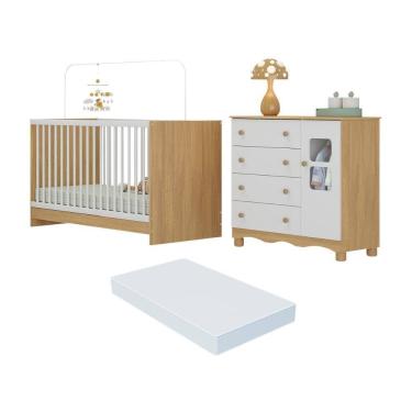 Imagem de Berço 3 em 1 com Colchão Incluso e Cômoda 1 Porta 4 Gavetas Luna Multimóveis MP4754