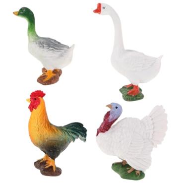Imagem de VOSAREA Conjunto de 4 peças de estatuetas realistas de animais de fazenda minúsculos modelos de galinha de ganso de pato, para brincadeiras educativas, viagens e decoração de mesa, estátuas de aves de