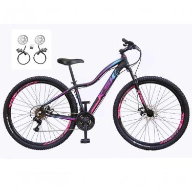 Imagem de Bicicleta Aro 29 Ksw Mwza Feminina Alumínio 21v Freio Hidraulico Garfo Suspensão Mtb preto-pink-Azul Tam: 15
