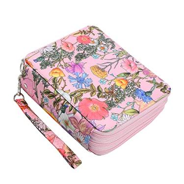 Imagem de Lbxgap Estojo portátil com estampa colorida de glória da manhã e margarida, 72 compartimentos, bolsa organizadora com zíper para canetas ou marcadores de aquarela, estojo organizador para artistas